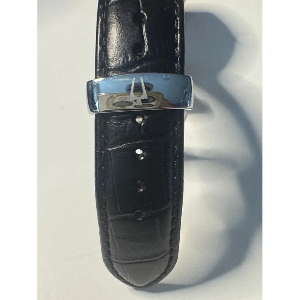 Bulova Watch Mens OS Black Roman Numeral Tonneau Leather Strap 96B290‎